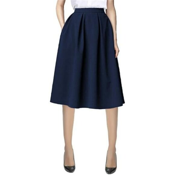 Urban CoCo A Line Midi Skirt Elastic Waist Pockets Casual Office Fall Skirt - Picture 8 of 8